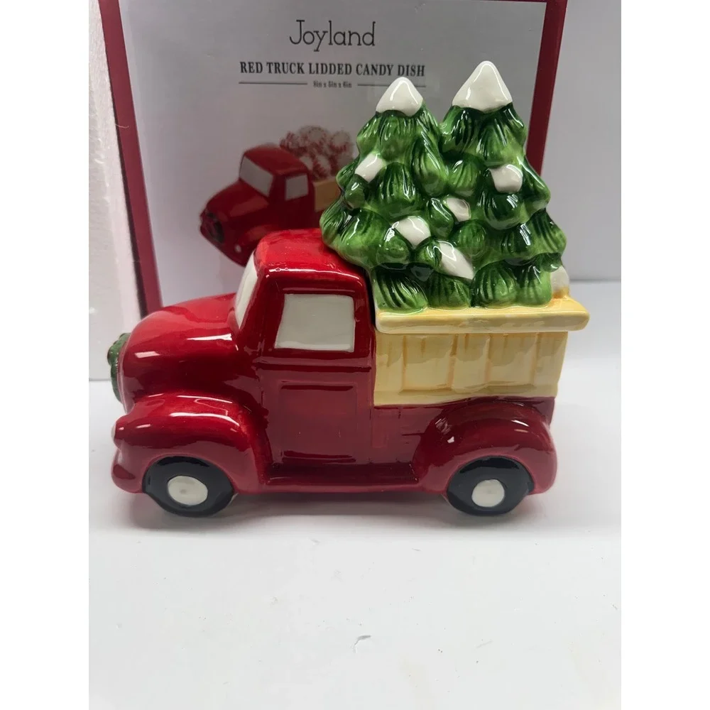 Joyland Red Truck Lidded Candy Dish Christmas Ceramic Holiday Decor 8x5x6in